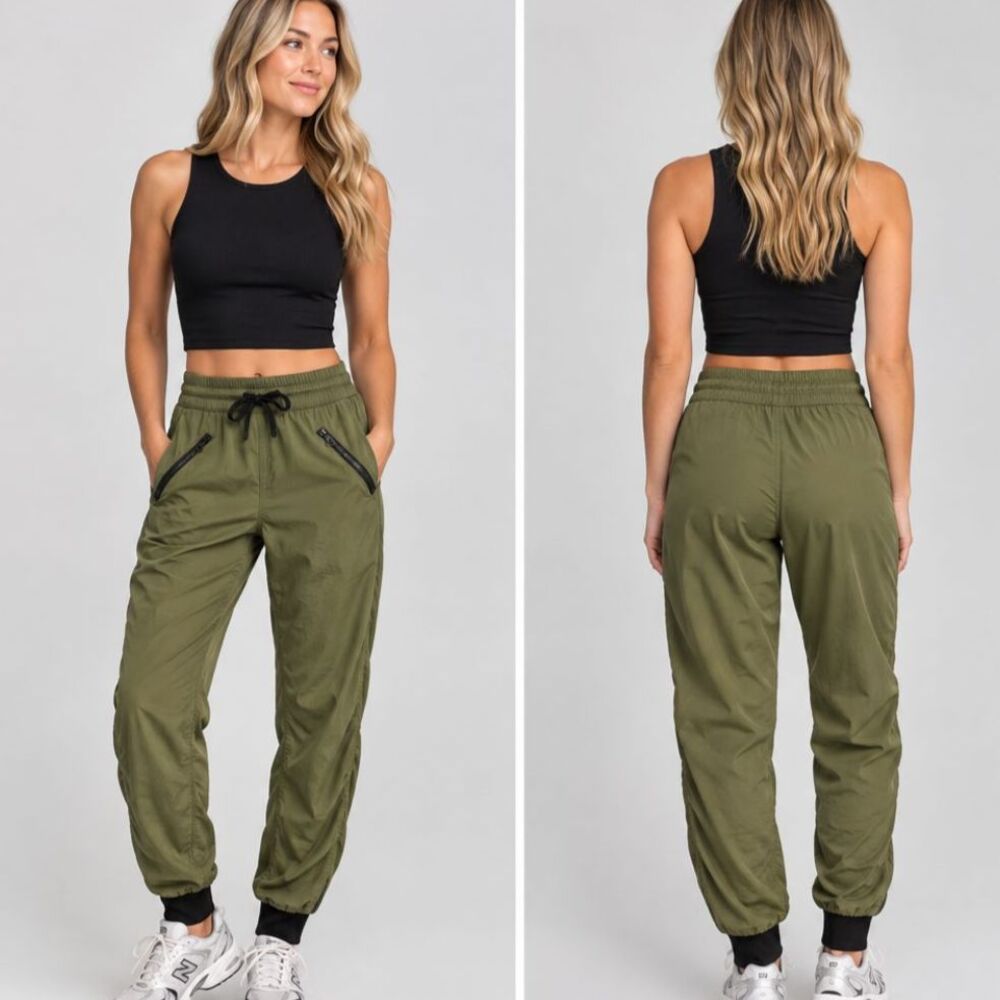 Blanc Noir Olive Green Getaway Joggers Mesh Side Zip Athleisure Pants Utility S